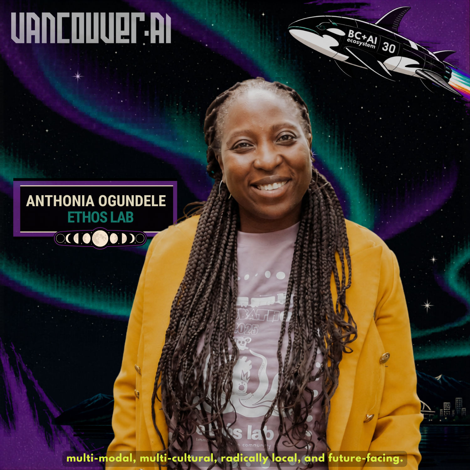Anthonia Ogundele from Ethos Lab on a Vancouver AI Meetup #30 speaker card.